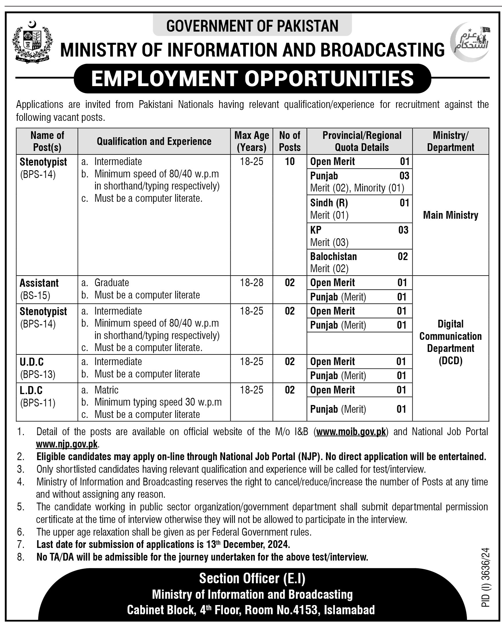 Ministry Of Information & Broadcasting Jobs 2024-25 Apply Online Through NJP