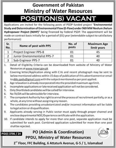 Ministry Of Water Resources (MOWR) Jobs 2024-25 Online Application Form