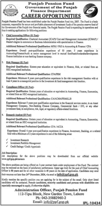 Latest Punjab Pension Fund Jobs 2024-25 Apply Online - Management Post