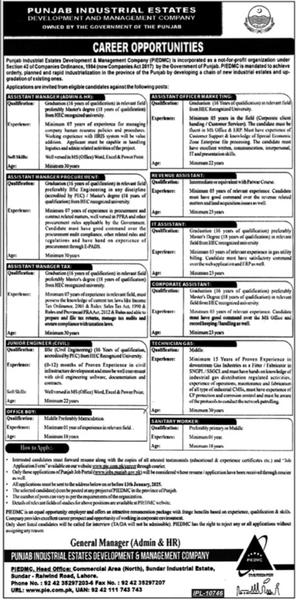 Punjab Industrial Estates Development Jobs 2025 Apply Now!