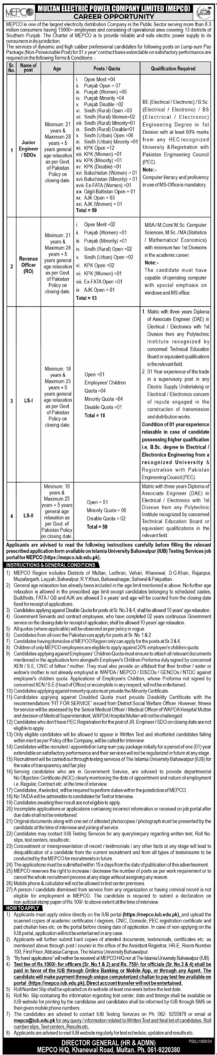 Multan Electric Power Company (MEPCO) Jobs 2025 Apply Online 