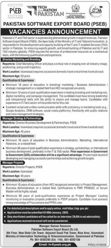 Pakistan Software Export Board PSEB Jobs 2025 Apply Online Through NJP