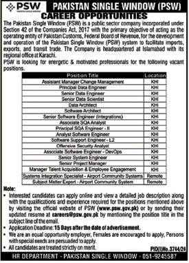 Pakistan Single Window Jobs 2024-25 Apply Online Through www.psw.gov.pk