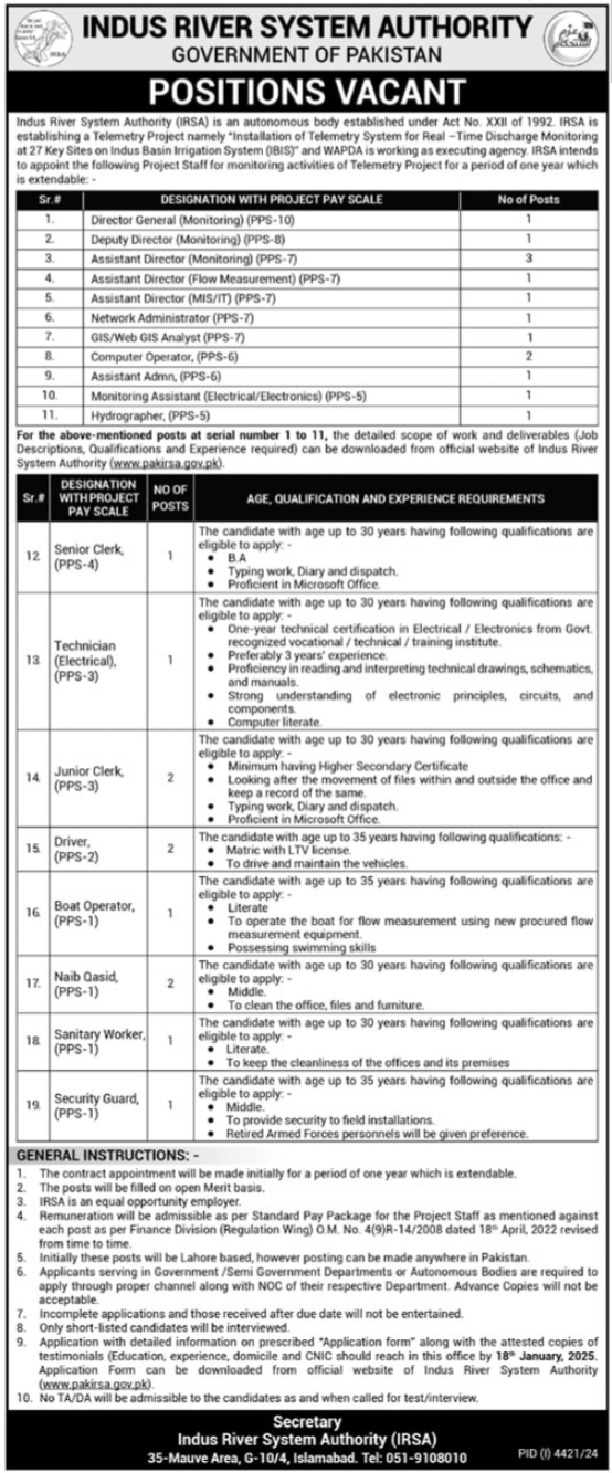 Indus River System Authority IRSA Jobs 2025 - Management Posts