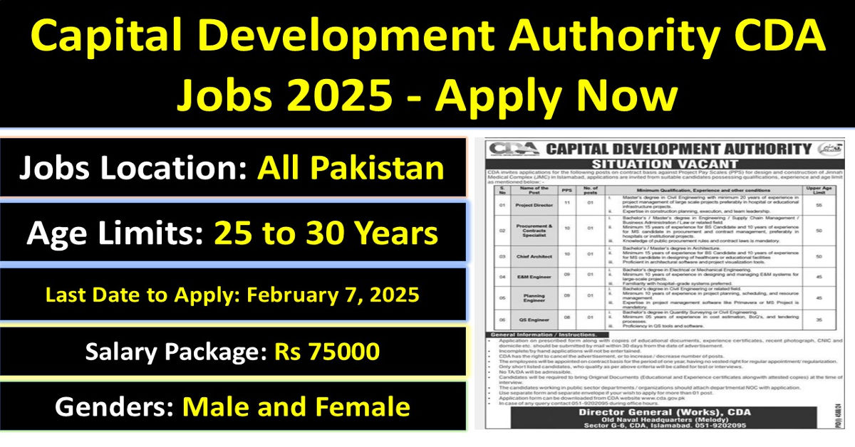 Capital Development Authority CDA Jobs 2025 Apply Process